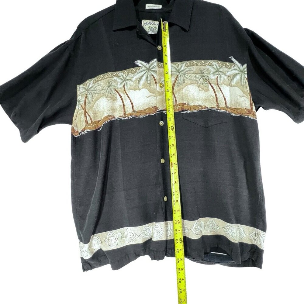 Bamboo Cay Shirt Mens M Black Tan Palm Tree Tropical Resort Collar Pocket - Picture 11 of 12